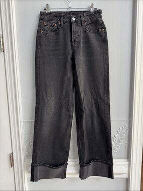 American Eagle Outfitters Black Wide-Leg Jeans with Folded Hem